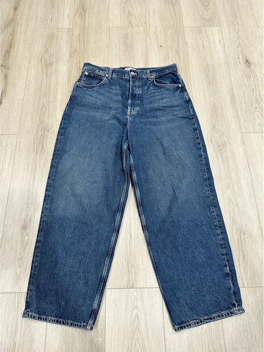 FREE PEOPLE WE THE FREE JACKIE BLUE CORA SLOUCHY BOYFRIEND JEANS SZ 32 WIDE LEG